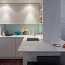 kitchen with blue backsplash