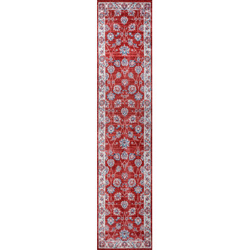 Modern Persian Vintage Moroccan Traditional Red/Ivory 2 ft. x 10 ft. Runner Rug