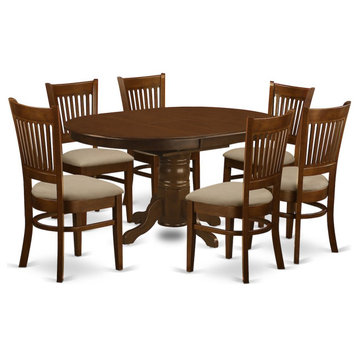 7-Piece Set Kenley With 18" Leaf and 6 Cushion Chairs, Espresso