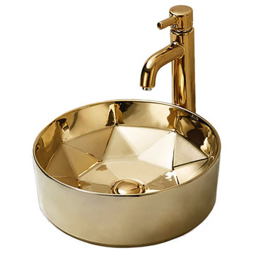 Round Vessel Sink 15-3/4" Gold Geometric Design