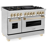 Zline Kitchen & Bath - ZLINE 48" Dual Fuel Range, Stainless Steel With Gold Accents, RAZ-48-G - Luxury isn't meant to be desired - it's meant to be attainable. Designed in Lake Tahoe, USA, the ZLINE Autograph Edition 48" 6.0 cu. ft. Dual Fuel Range with Gas Stove and Electric Oven in Stainless Steel with Polished Gold Accents (RAZ-48-G) provides a professional culinary experience by pairing unmatched performance with personalized touches. Encompassing limitless beauty, precision, and quality, the Autograph Edition Series creates a luxury look that will transform your space. Achieve ZLINE Attainable Luxury excellence with innovative features designed to enhance your kitchen's capability.