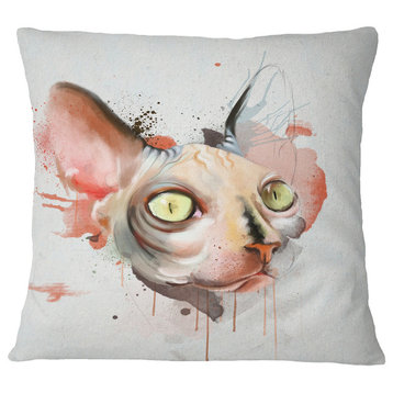 Red Faced Cat Watercolor Sketch Animal Throw Pillow, 16"x16"