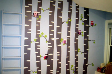 Example of a mid-sized girl carpeted kids' room design in Denver