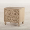 29" T Night Stand Artisan Hand Carved Front Panel Drawers Sustainable Mango Wood