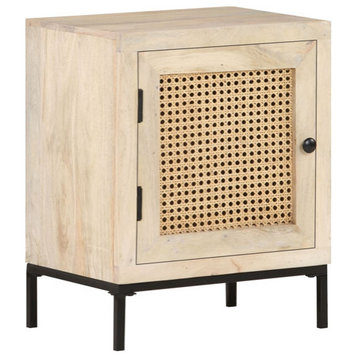 vidaXL Cabinet Side End Table with Storage Solid Wood Mango and Natural Cane