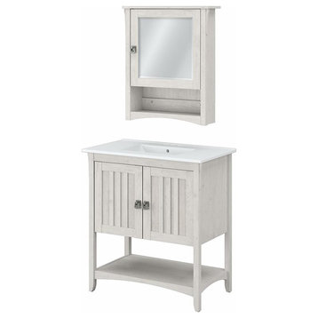Bush Salinas 32"W Engineered Wood Vanity Sink w/ Medicine Cabinet in Linen White
