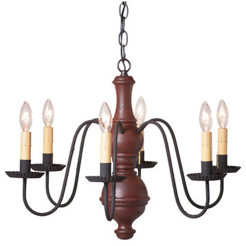Chesterfield Chandelier, 6-Arm Woodspun, Red