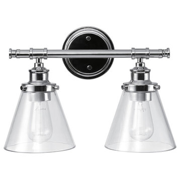 Parker 2-Light Chrome Vanity Light With Clear Glass Shades