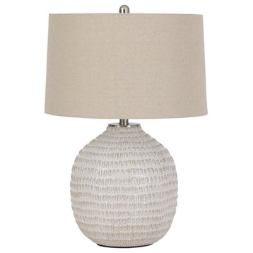 Bowery Hill Single Ceramic Table Lamp in White & Beige