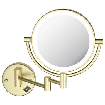 Circular LED Wall Mount Magnifying Make Up Mirror, Brushed Gold