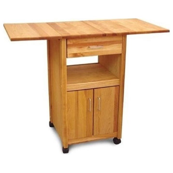 Pemberly Row Wood Drop Leaf Butcher Block Kitchen Cart in Natural