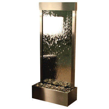Harmony River Flush Mount Water Fountain, Silver Mirror, Stainless Steel