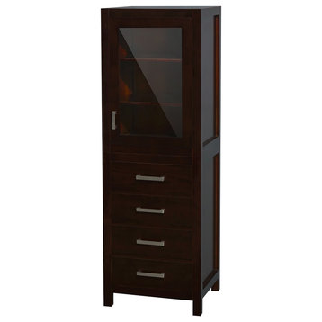 Sheffield 24" Linen Tower in Espresso with Shelved Cabinet Storage and 4 Drawers