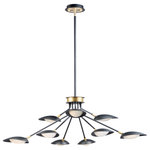 Maxim Lighting - Scan LED 9-Light Chandelier - Inspired by Mid-Century Modern design, this collection features tapered hoods that conceal LED modules that can be adjusted to direct the light. The Black finish with contrasting Satin Brass accents softens the look to work in a broader range of design. The wall pin up lamps work great at bedside while the floor lamp version is at home next to a chair.