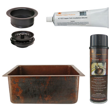 20" Hammered Copper Kitchen/Bar/Prep Single Basin Sink, Drain & Accessories