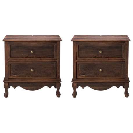 Hippe Storage Nightstand with Two Drawers Set of 2, Walnut