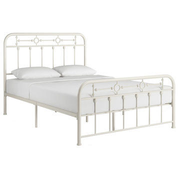 Harkon Metal Spindle Platform Bed, White, Full
