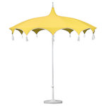 California Umbrella - 8.5' Sunbrella Playa Patio Umbrella With Tassels, Buttercup - Sweeping curves highlight the chic canopy of the Playa umbrella, immediately identifying this piece as the refined centerpiece of your patio to earn praise and admiration from all who see it. Beautiful tassels mark where one elegant arch ends and another begins, enhancing the stylish appearance of this umbrella while further accentuating the discerning style that defines both your personality and your sophisticated outdoor space.