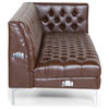 Camrose Contemporary Tufted Chaise Sectional, Dark Brown + Silver