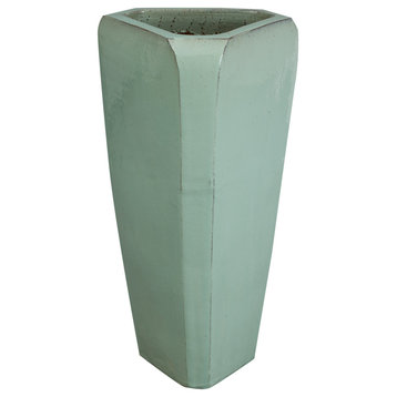 Large 36" Spa Blue Ceramic Triangle Pot
