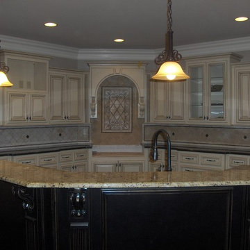 Glazed Cabinets with Custom Engraved Mural