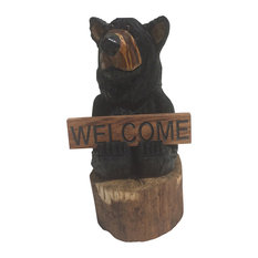 Bears Garden Statues Yard Art Houzz Bells Bears 20 Sign Holding Stump Black Bear Welcome Garden
