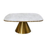 Oscar Small Square Coffee Table, Brown Marble, Brass Base