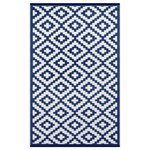 Green Decore - Lightweight Indoor/Outdoor Reversible Plastic Rug Nirvana, Navy Blue / White, 6x - Easy to clean Resistant to moisture and can simply be wiped clean, Made from recycled plastic.