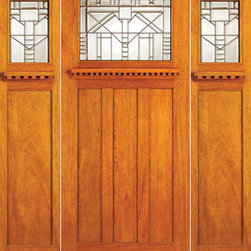 Mahogany Craftsman Style Prehung Single Door and Two Sidelites - Front Doors