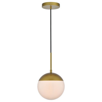 Midcentury Modern Brass And Frosted White 1-Light Pendant