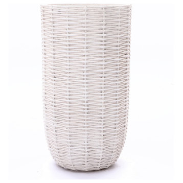 Off White MgO Wicker 21.6-in Tall Round Planter