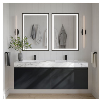 The Monolith Bathroom Vanity, Double Sink, 60", Dark Gray, Wall Mount