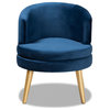Baptiste Navy Blue Velvet Fabric Upholstered and Gold Wood Accent Chair