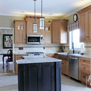 Custom Arts & Crafts Kitchen with Wet Bar & Black Island