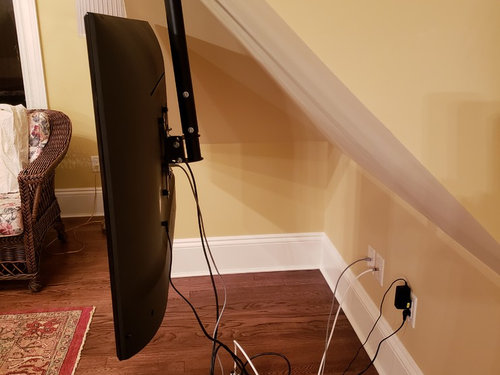 Need Clever Solution To Hide Power Cords Hanging From Sloped Ceiling