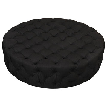 Jasper Round Ottoman, Upholstery, Black Fabric
