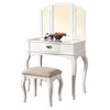 Tri-Folding Mirror Vanity Set Wooden Make Up Table Cushion Bench-Drawer, White