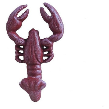 Vintage Red Whitewashed Cast Iron Wall Mounted Lobster Hook 5''