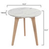 Cherie 15" Round Italian Carrara White Marble Side Table with Oak Legs