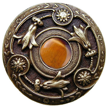 Lily Jeweled Knob, Antique Brass, Tiger Eye