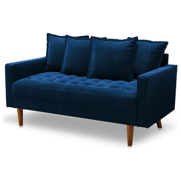 Pemberly Row 58" Modern Velvet Upholstered Loveseat in Space Blue