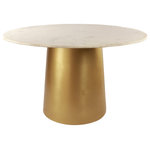 Meridian Furniture - Sorrento Dining Table with Marble Top and Brushed Gold Metal Base - Give your contemporary decor that extra bit of oomph with this chic Sorrento Dining Table from Meridian Furniture. Its brushed gold metal base provides sturdy support while also adding elegance and shine, which is sure to draw the eyes of all who enter your home. Its genuine marble top provides a sleek stylish surface that complements its gold base, and its round shape makes it a versatile choice that's perfect for any living space.