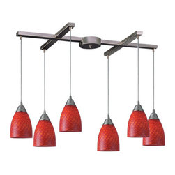 Elk Lighting - Elk 416-6SC 6-Light Pendant In Satin Nickel And Scarlet Red Glass -416-6SC - Pendant Lighting