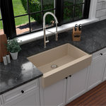 Karran USA - Karran Retrofit Farmhouse Quartz 34" Single Bowl Sink, Bisque - This retrofit quartz apron front kitchen sink design with its shorter 6-1/2” apron blends function and form beautifully, and will look stunning in your kitchen. The QAR-740 farmhouse sink is designed with a shorter apron to be able to fit into a standard 36” wide sink base cabinet. This elegant design is available in a choice of 6 rich color options to compliment any decor. The 34-inch quartz single-bowl farmhouse kitchen sink will make a statement in your kitchen.