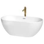 Wyndham Collection - Brooklyn 60" Freestanding White Bathtub, Polished Chrome Trim & Gold Tub Filler - Enjoy a little tranquility and comfort in the Brooklyn freestanding bath. The oval, ergonomic design provides a comfortable, relaxing way to enjoy some much-deserved me time as you stretch out and enjoy a deep, relaxing soak. With its graceful curves and classic elegance, this versatile bathtub complements a wide range of tastes and styles. What could be better than luxury and practicality at an amazing price? Manufacturing Model #: WCOBT200060PCATPGD