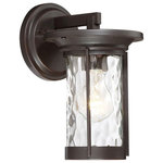 Designers Fountain - Designers Fountain 23011-SB Brookline - 9.5" One Light Outdoor Wall Sconce - Shade Included: TRUE  Dimable: TRUE  Warranty: 1 YearBrookline 9.5" One Light Outdoor Wall Sconce Satin Bronze Clear Water Glass *UL: Suitable for wet locations*Energy Star Qualified: n/a  *ADA Certified: n/a  *Number of Lights: Lamp: 1-*Wattage:60w Medium Base bulb(s) *Bulb Included:No *Bulb Type:Medium Base *Finish Type:Satin Bronze