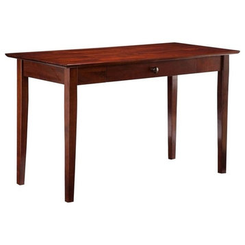 Pemberly Row Mid-Century Solid Wood Writing Desk with Storage Drawer in Walnut