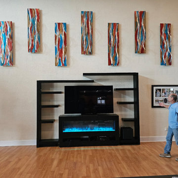 Custom Modern Floating Shelf Entertainment System with Fireplace Console