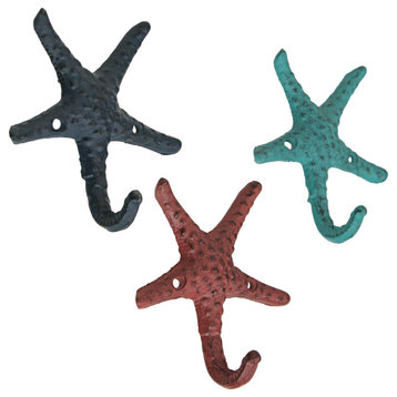 Set of 3 Cast Iron Coral Starfish Decorative Wall Hooks Towel Hat Key Hangers H