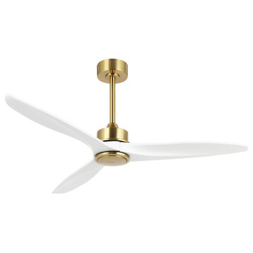 52" Solid Wood 3-Blade Propeller Ceiling Fan With Remote, Gold/White
